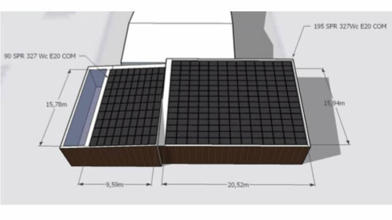 Calepinage photovoltaïque sur le préau de la Tonnellerie Baron